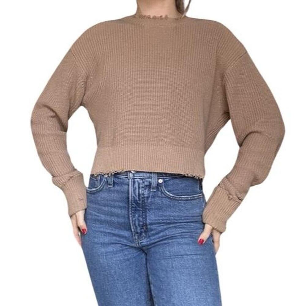 RtA Frayed Details STYLISH Streetwear Sweater Camel Tan XXS